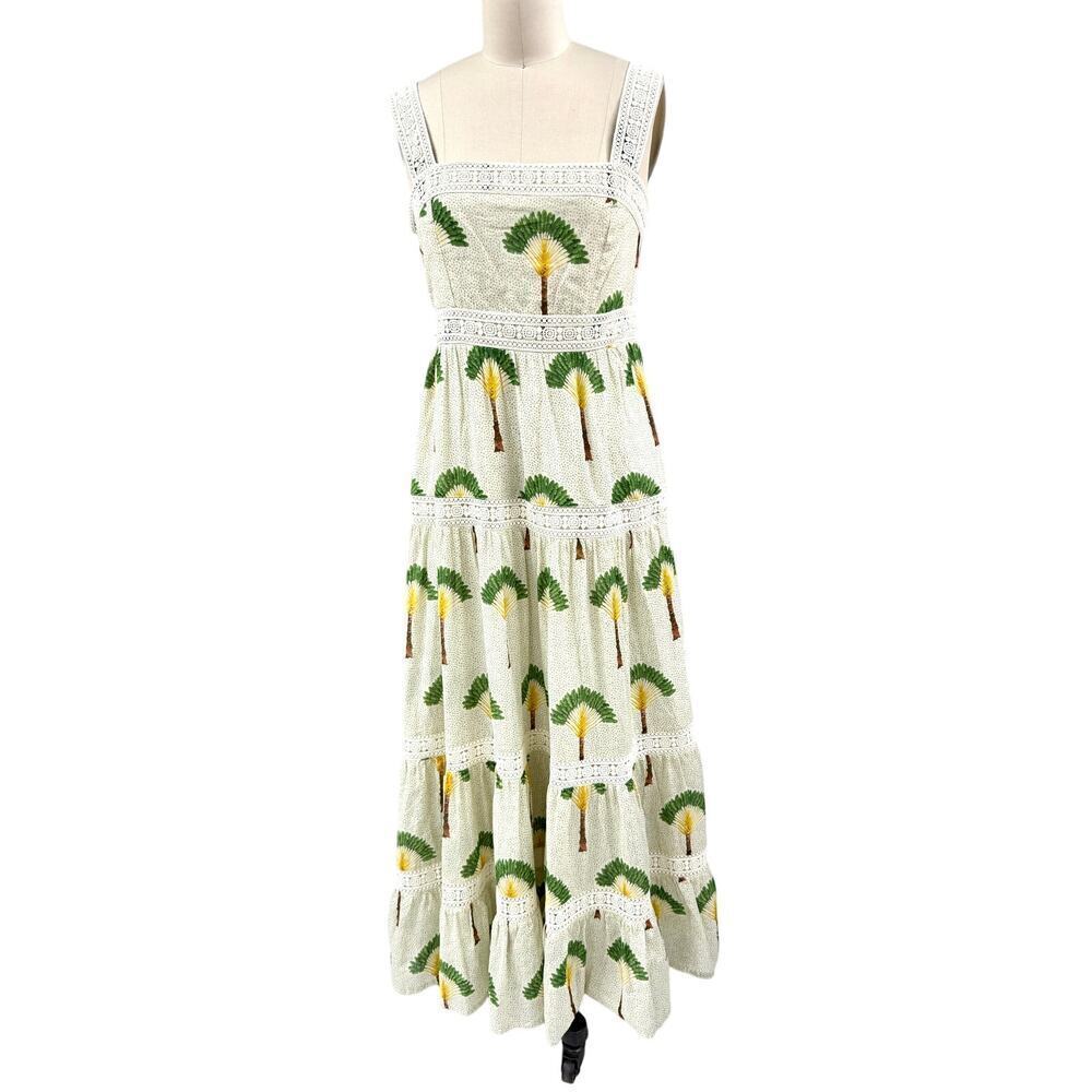 NEW Calypso Saint Barth Cotton Palm Tree Tiered Sleeveless Maxi Dress M Rio